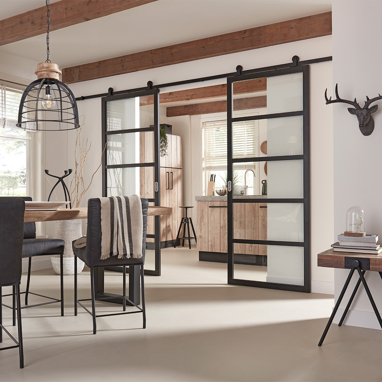 Binnendeur Skantrae SSL 14509 Blank Glas Zwart Gelakt